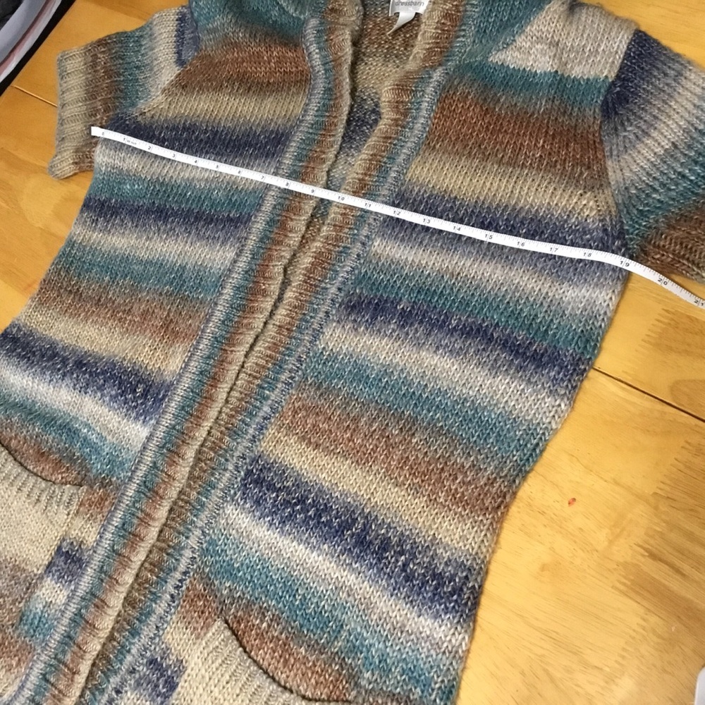 DRESS BARN Hooded Short Sleeve Brown & Blue Striped Cardigan Sweater